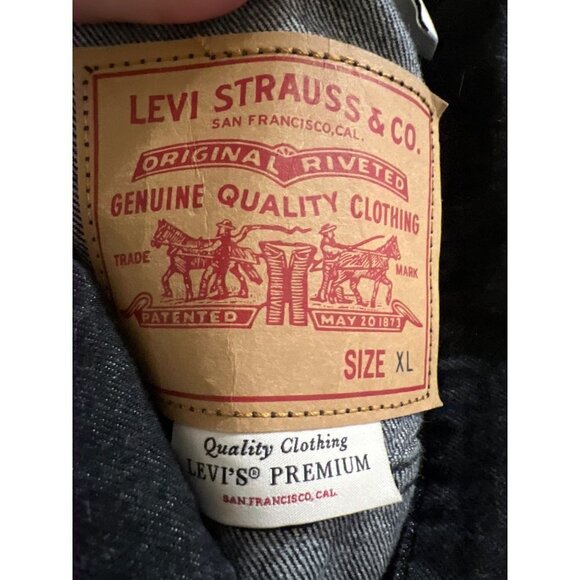 Levis Premium Denim Jacket Womens XL Snap Buttons Unique Colorful Logo Black - Picture 9 of 13